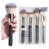 BS-MALL Soft Professional Makeup Brush Set - 4 Pcs Travel-friendly Brushes Including Foundation Brush for Liquid Makeup, Powder Brush & Blush Brush,Daily use (Black Silver)