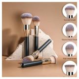 BS-MALL Soft Professional Makeup Brush Set - 4 Pcs Travel-friendly Brushes Including Foundation Brush for Liquid Makeup, Powder Brush & Blush Brush,Daily use (Black Silver)