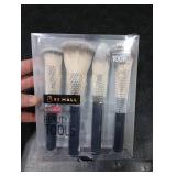 BS-MALL Soft Professional Makeup Brush Set - 4 Pcs Travel-friendly Brushes Including Foundation Brush for Liquid Makeup, Powder Brush & Blush Brush,Daily use (Black Silver)