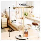 Jasopaco Gold Necklace Organizer Stand with Storage Tray - 12.6 Tall T-Shaped Jewelry Holder Stand for Bracelets, Earrings, Rings | Stylish Home & Vanity Decor for Women. MISSING SCREW