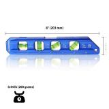 WORKPRO 8-Inch Magnetic Torpedo Level, Aluminum Alloy Construction, 4 Bubble Vials for 0°/90°/45°/30° Measurements, Cobalt Blue
