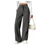 PINSPARK Straight Leg pants for Women Wide Leg Pants High Waisted Casual Pants  with Two Side Pockets Heather Grey 33W x 34L