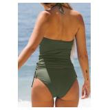 Beachsissi Women Bathing Suit Solid Color Drawstring Side Tankini Set Medium