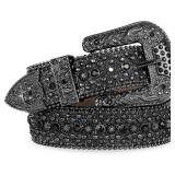 FIORETTO Men Women Rhinestone Belt Western Studded Leather Belt Shine Crystal Bling Diamond Cowgirl Cowboy Waist Belt for Jeans Pants All Black