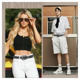 FIORETTO Men Women Rhinestone Belt Western Studded Leather Belt Shine Crystal Bling Diamond Cowgirl Cowboy Waist Belt for Jeans Pants All Black