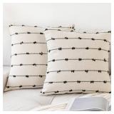 YEENAASY Boho Throw Pillow Covers 18x18 Set of 2 Modern Farmhouse Decorative Cushion Case Tufted Square Pillows Cover Neutral Pillow Cases Accent Pillowcase for Sofa,Couch,Bed,Beige and Black