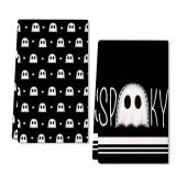 ARKENY Halloween Kitchen Dish Towels Set of 2,Black Ghost Bowknot 18x26 Inch Drying Dishcloth,Farmhouse Home Decoration AD132
