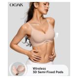 OEAK Womens Wireless Bras Scalloped Push Up Bralettes No Underwire Supportive Tshirt Bra Seamless Comfortable Everyday Bras L Nude