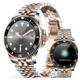 2025 DA GPT Smart Watch with Bluetooth Call,1.19-inch AMOLED Display, 24/7 Heart Rate, Blood Oxygen, Blood Pressure, Sleep Monitor, 107 Sports Fitness Tracker, Compatible Android and iOS Silver Gold