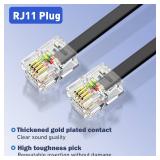 moeverEX Phone Extension Cord 25 Ft, Telephone Cable with Standard RJ11 Plug and 1 in-Line Couplers and 20 Cable Clip Holders, Black