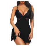 Avidlove Women Lingerie Lace Chemise Sleepwear Babydoll Teddy Lingerie Black X-Large