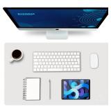 K KNODEL Small Office Leather Desk Mat, Mouse and Keyboard Pad, Computer and Laptop Mat, Desktop Protector and Cover, Writing Pad and Blotter (23.6x13.8, White)