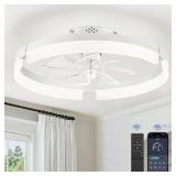 LEDIARY Ceiling Fans with Lights and Remote, 19.7 Inch Low Profile Ceiling Fan, 6 Speeds, Reversible, Dimmable Flush Mount Fan Light,Modern & Bladeless Ceiling Fan with Light for Bedroom, White