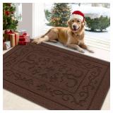 FONEYI Indoor Door Mat 24 x 36, Dirt Trapper Door Mats Non-Slip Entryway Rugs Washable, Absorbent Resist Dirt Welcome Mat, Low Profile Inside Floor Mats for Front Back Door and Entryway, Coffee