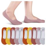 10 Pairs No Show Socks for Women & Men - Low Cut, Liner, Ice Silk, Nonslip, Invisible, Thin Socks (Orange, Yellow, Leather Red, Purple, Gray)