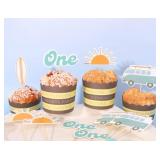 The Big One Cupcake Toppers - Retro Surfer Theme First Birthday Decor Set of 12pcs,Ocean Themed Cupcake Tops Surf Board Sun Retro Van Big One,1st Birthday Party Decorations,Photo Props for Summer