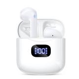 KTGEE Wireless Earbuds Bluetooth 5.3 Headphones, 40Hrs Playback Stereo Ear Buds with LED Display Charging Case IPX7 Waterproof in-Ear Earphones with Mic for Phone Tablet Laptop Sports, White
