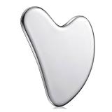 Nuanchu Stainless Steel Gua Sha Facial Tools Metal Guasha Tool for Face Body Jawline Shaper, Double Chin Reducer, Puffiness Reducing, Lymphatic Drainage Massager Skin Care Gift with Pouch(Silver)