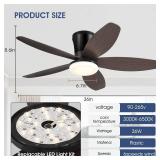 Surtime Ceiling Fans with Lights-36 Low Profile Ceiling Fan with Light and Remote/APP Control,Flush Mount,DC Reversible,LED Dimmable Modern Ceiling Fans for Bedroom,Indoor/Outdoor Patio Use(Brown)
