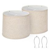 Lampshades Set of 2, Drum Lampshades 11.6 Top x 12.6 Bottom x 9.8 High, Seaside village Medium Lampshades (Spider Fitter), Beige Lampshades Natural Linen Hand Crafted, Easy Assembly Required