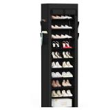 Mavivegue Shoe Rack with Cover, 10 Tier Tall Shoe Organizer for 18-22 Pairs of Shoes, Shoe Organizer with 4 Side Pockets, Shoe Cabinet for Entryway, Closet
