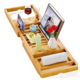 Yirilan Premium Bamboo Bathtub Tray Caddy - Expandable Bath Tray - Fits Most Bathtubs