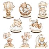 16 Pcs Wooden Baby Shower Table Centerpiece Brown Bear Tabletop Detachable Sign Boy Or Girl Gender Reveal Table Toppers Display Decoration Bear Birthday Photo Props Party Favor