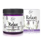 Relax Therapeutic Massage Lotion All Natural Enriched with Lavender & Peppermint Essential Oils Perfect for Massage Therapy - Massage Cream for Full Body Massage - Brookethorne Naturals 8oz