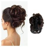 Curly Wavy Messy Bun Hair piece Easy Updo Extensions Claw Clips for Women Girls Dark Brown, Natural Fake Wig Tie Headpiece Chestnut Chocolate