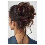 Curly Wavy Messy Bun Hair piece Easy Updo Extensions Claw Clips for Women Girls Dark Brown, Natural Fake Wig Tie Headpiece Chestnut Chocolate