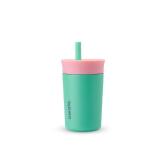 Owala Kids Insulation Stainless Steel Tumbler with Spill Resistant Flexible Straw, Easy to Clean, Kids Water Bottle, Great for Travel, Dishwasher Safe, 12 Oz, Pink and Teal (Real Cool Fish)
