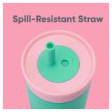 Owala Kids Insulation Stainless Steel Tumbler with Spill Resistant Flexible Straw, Easy to Clean, Kids Water Bottle, Great for Travel, Dishwasher Safe, 12 Oz, Pink and Teal (Real Cool Fish)
