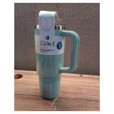 Cirkul 30oz Travel StrawSip Double-Wall Insulated Stainless Steel Tumbler with Handle  Azure Shimmer (Light Teal Sparkle)