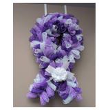 Purple and White Mesh Cancer Awareness Wreath