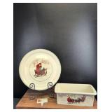 Jolly Times Christmas platter, loaf plan and identifier ceramic tag