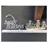Happy Holidays Pewter Christmas Scene Ornament