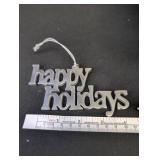 Happy Holidays Pewter Christmas Scene Ornament