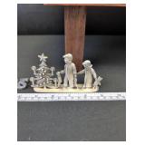Happy Holidays Pewter Christmas Scene Ornament