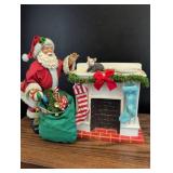 Possible Dreams Santa with Fireplace and Cat Figurine