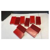 Red plastic .45 ammo cartridge boxes