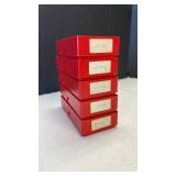 Red plastic .45 ammo cartridge boxes