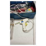 Metal toolbox with craft supplies and more