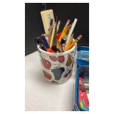 Metal toolbox with craft supplies and more