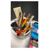 Metal toolbox with craft supplies and more