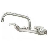 Double Handle Commercial Sink Faucet Swivel Spout 8 in. Center Wall Mount Standard Kitchen Faucet in Brushed Nickel