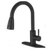 BWE Single Handle Pull Down Sprayer Kitchen Faucet Commercial Kitchen Sink Faucets for RV, Laundry in Matte Black