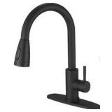 BWE Single Handle Pull Down Sprayer Kitchen Faucet Commercial Kitchen Sink Faucets for RV, Laundry, Bar in Black