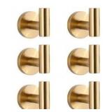 VEVETTA (6 Pack) Wall Mount Stainless Steel J-Hook Towel Hook Bath Hook in Brushed Gold