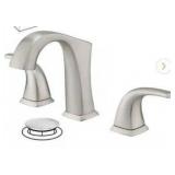 HOMEMYSTIQUE 8 in. Widespread Double Handle Bathroom Faucet with Drain Kit Included in Brushed Nickel