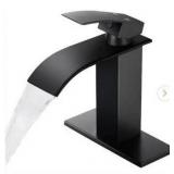 AKLFGN Waterfall Single Handle Single Hole Low-Arc Bathroom Faucet Bathroom Drip-Free Vanity Sink Faucet in Matte Black